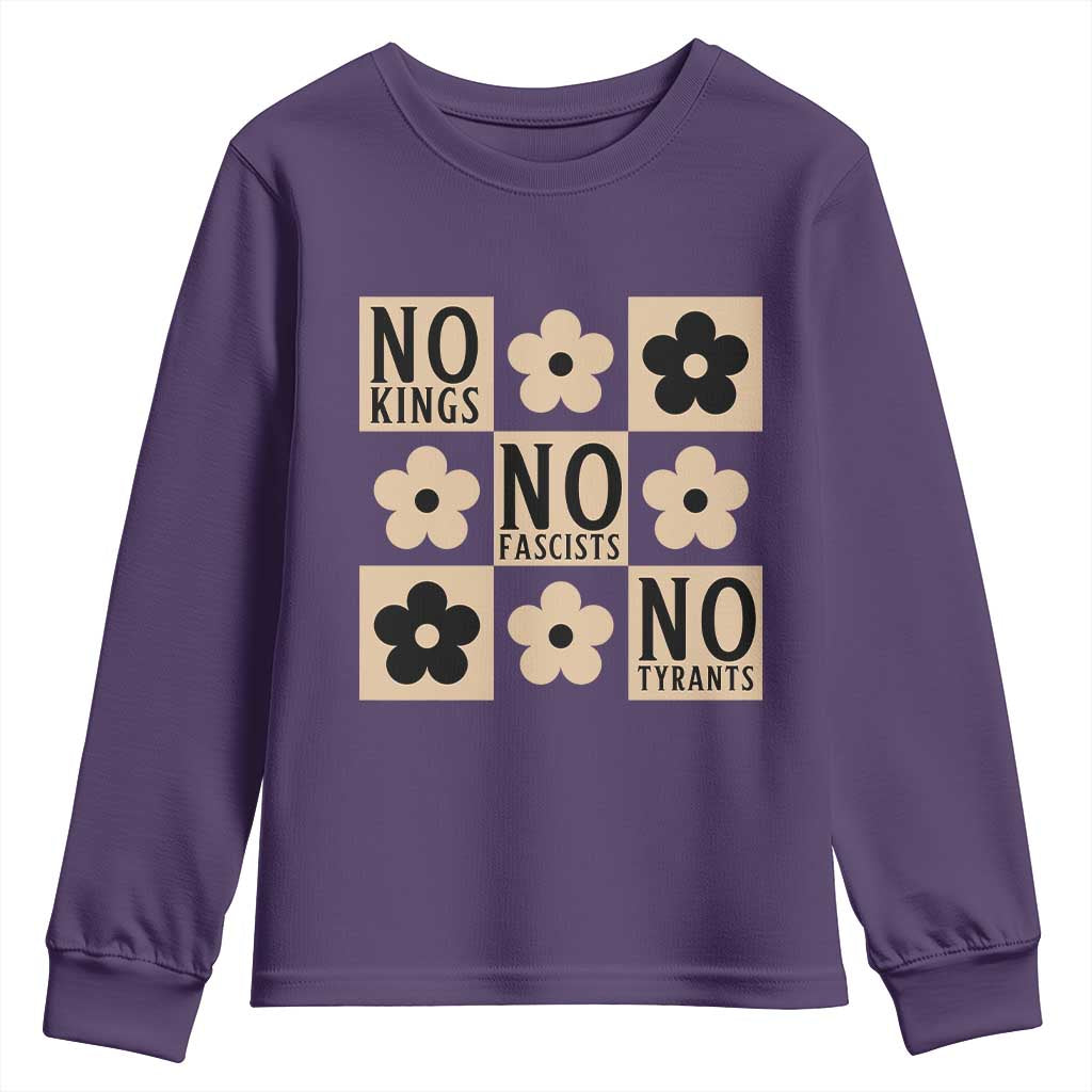 No Kings Wildflower Retro Boho Floral Youth Sweatshirt TS12 Purple Print Your Wear