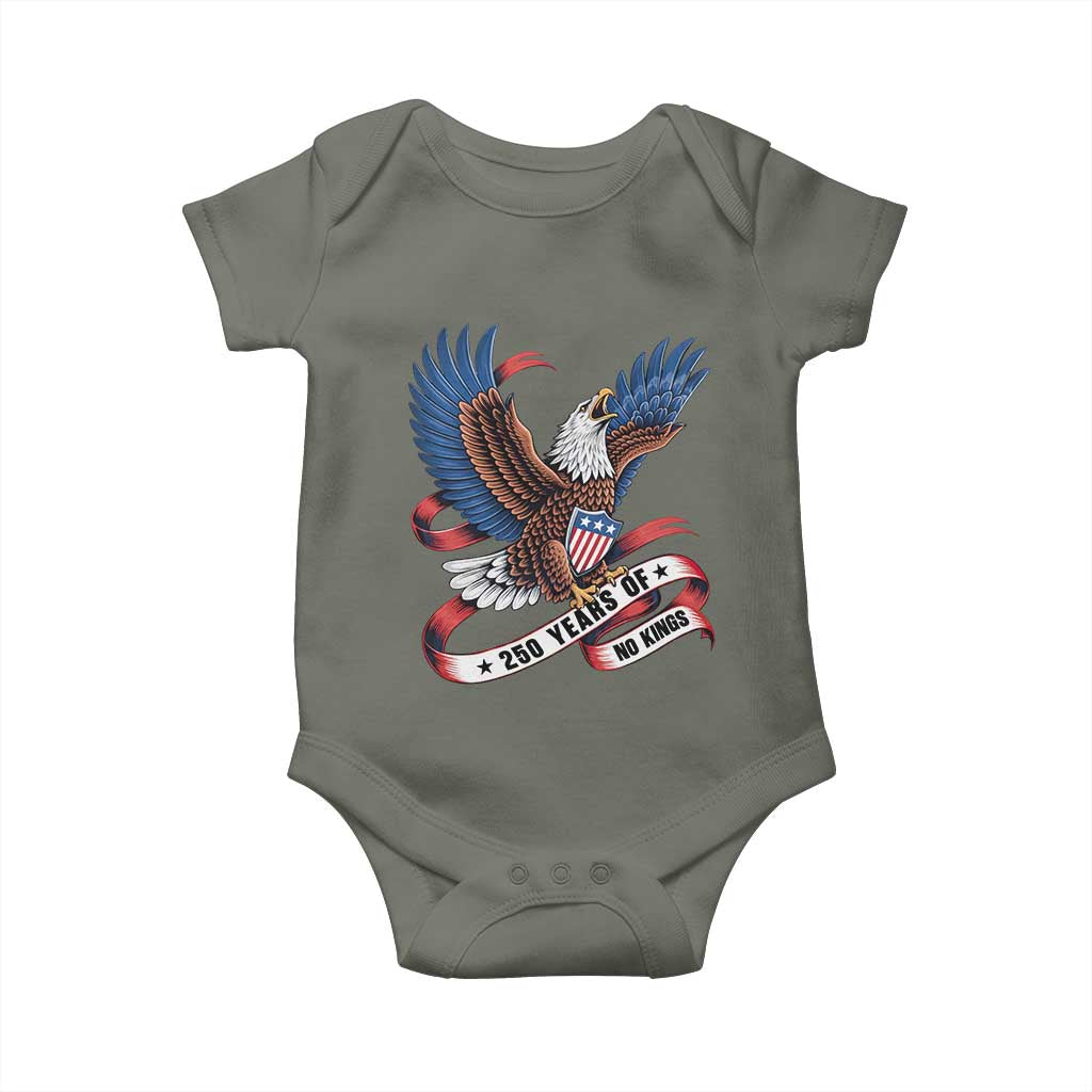 No Kings Baby Onesie USA 250th Anniversary Freedom Eagle TS12 Military Green Print Your Wear