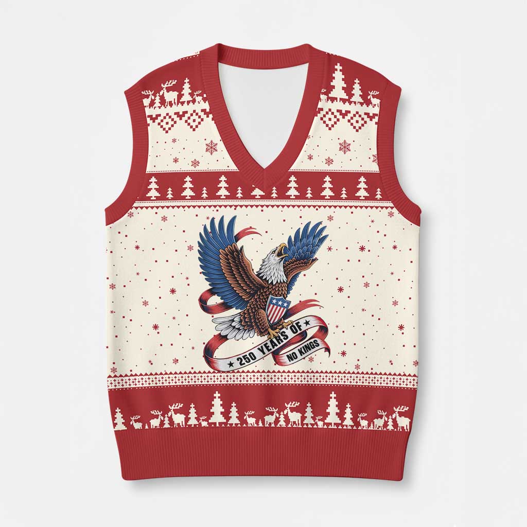 No Kings V-Neck Knit Sweater Vest USA 250th Anniversary Freedom Eagle TS12 Beige Red Print Your Wear