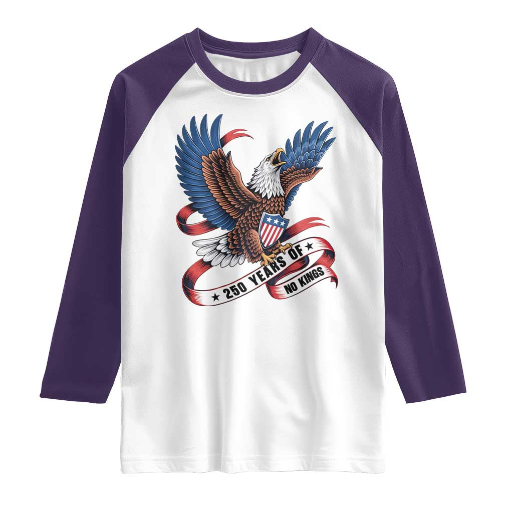 No Kings Raglan Shirt USA 250th Anniversary Freedom Eagle TS12 White Purple Print Your Wear