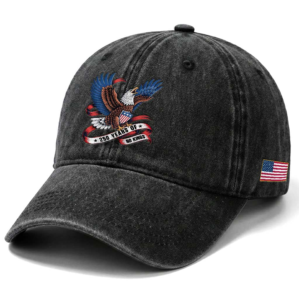 No Kings Washed Cotton Baseball Cap USA 250th Anniversary Freedom Eagle TS12 Print Your Wear