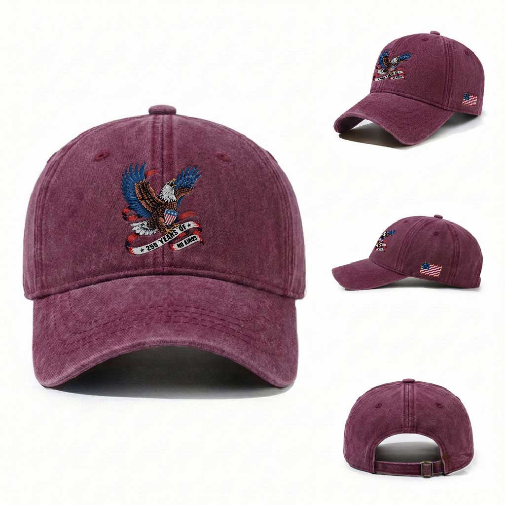 No Kings Washed Cotton Baseball Cap USA 250th Anniversary Freedom Eagle TS12 Washed Cap Universal Fit Burgundy Print Your Wear