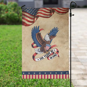 250 Years of No Kings Garden Flag USA 250th Anniversary Freedom Eagle TS12 Vintage Rustic Tan Navy Print Your Wear
