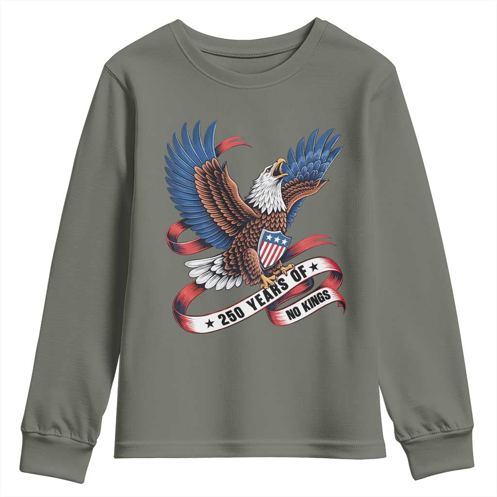 No Kings Youth Sweatshirt USA 250th Anniversary Freedom Eagle TS12 Military Green Print Your Wear
