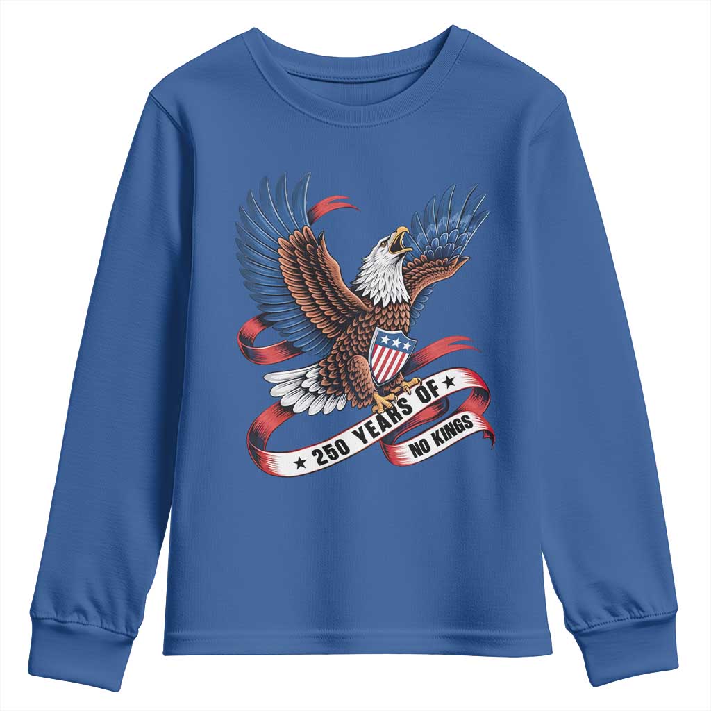 No Kings Youth Sweatshirt USA 250th Anniversary Freedom Eagle TS12 Royal Blue Print Your Wear