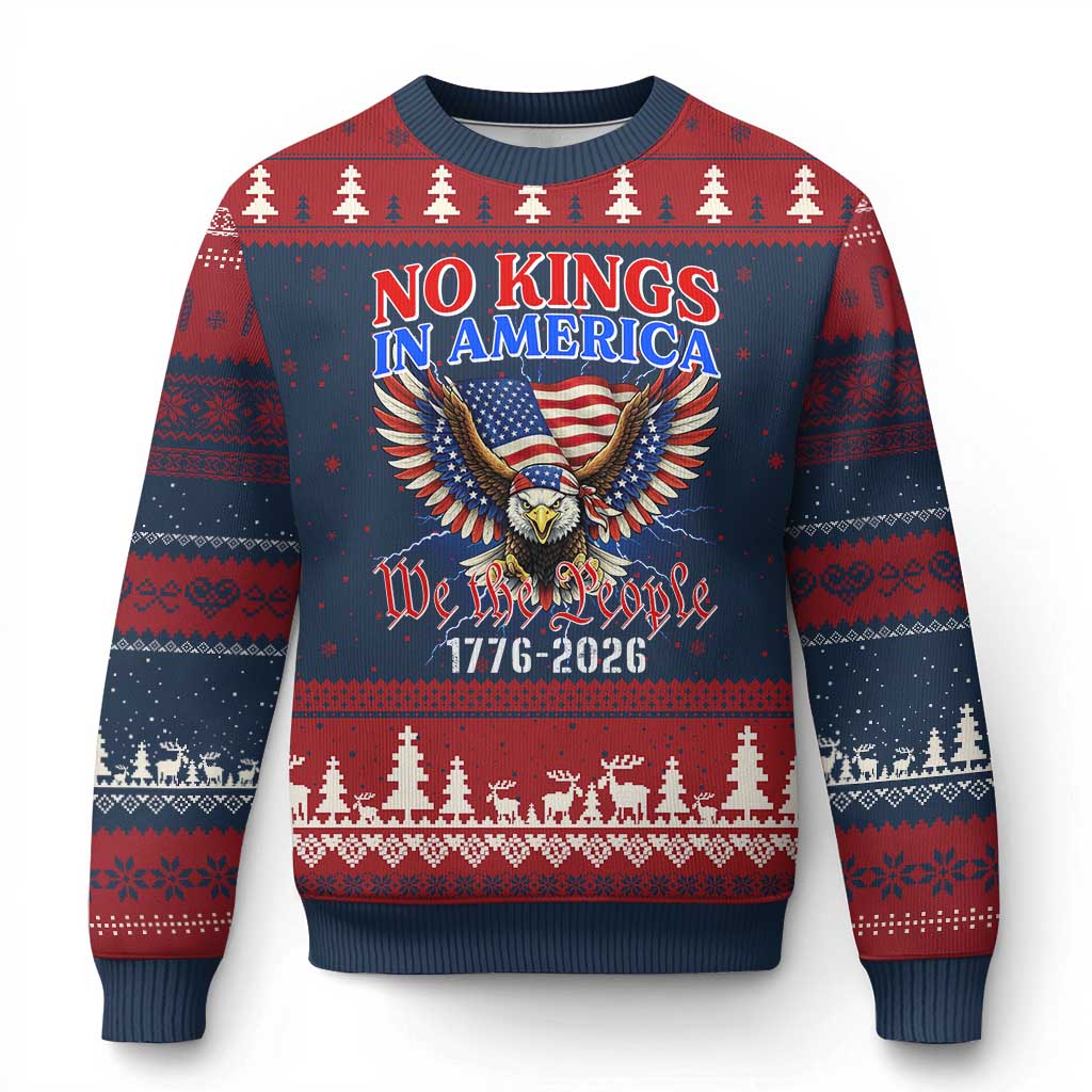 We The People No Kings In America Ugly Christmas Sweater 250 Years America Anniversary Vintage American Flag TS12 Navy Red Print Your Wear