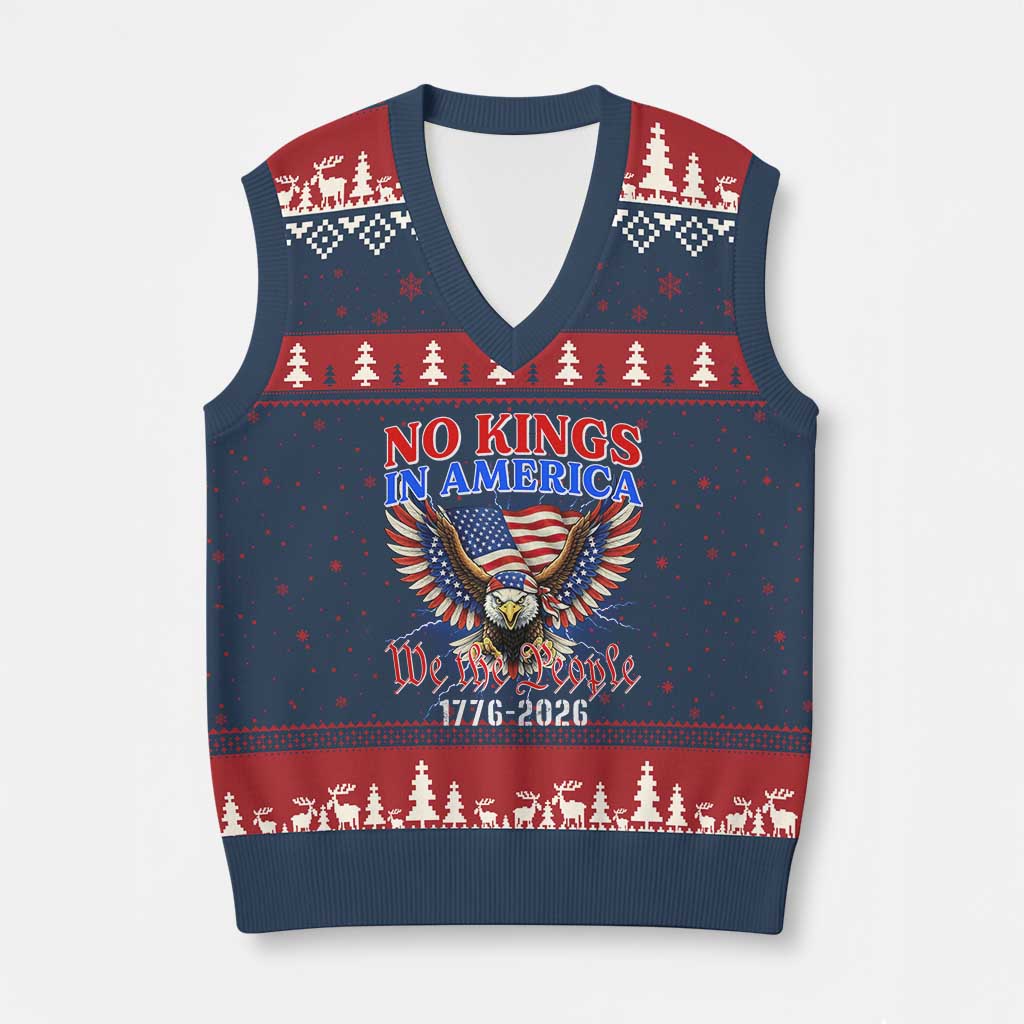 We The People No Kings In America V-Neck Knit Sweater Vest 250 Years America Anniversary Vintage American Flag TS12 Navy Red Print Your Wear
