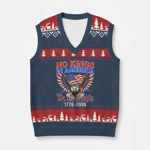 We The People No Kings In America V-Neck Knit Sweater Vest 250 Years America Anniversary Vintage American Flag TS12 Navy Red Print Your Wear