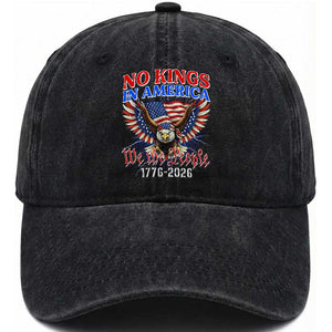 We The People No Kings In America Washed Cotton Baseball Cap 250 Years America Anniversary Vintage American Flag TS12 Washed Cap Universal Fit Black Print Your Wear