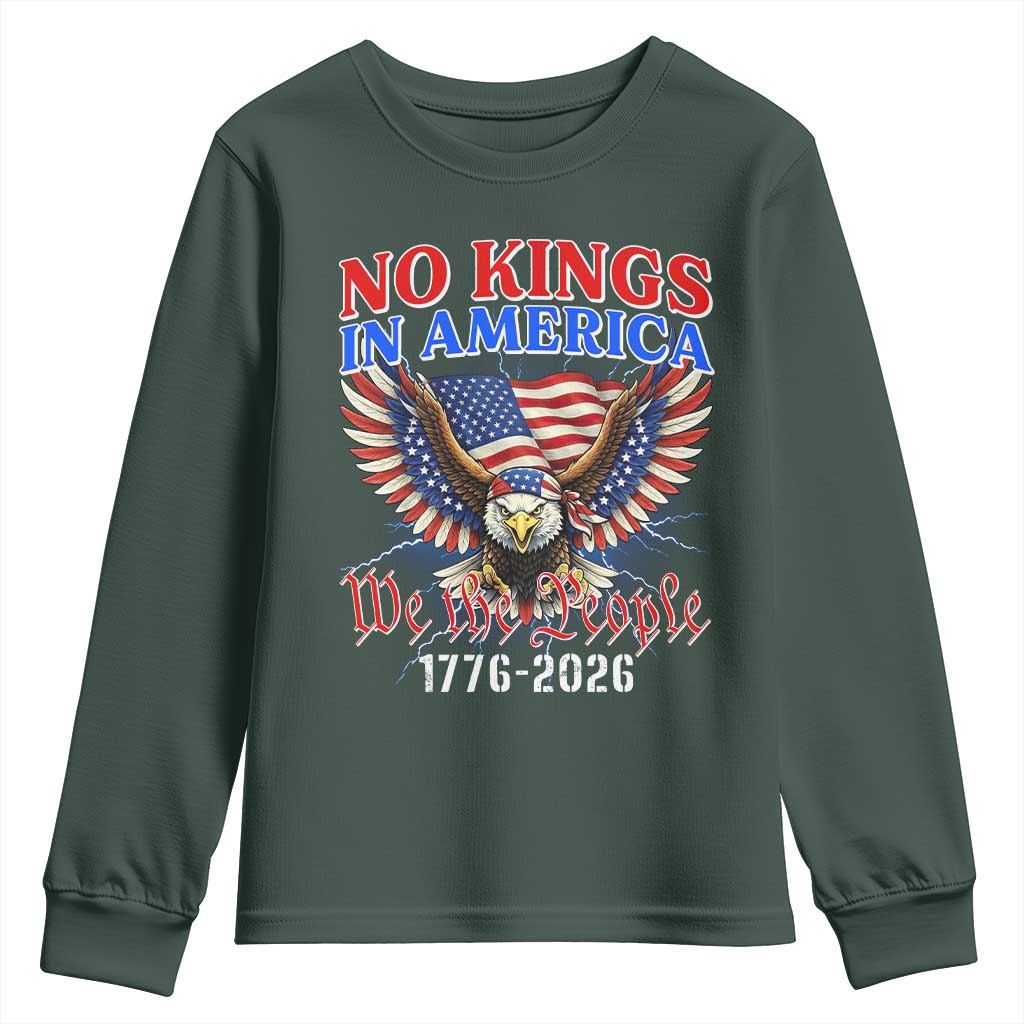 We The People No Kings In America Youth Sweatshirt 250 Years America Anniversary Vintage American Flag TS12 Dark Forest Green Print Your Wear