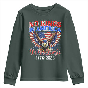 We The People No Kings In America Youth Sweatshirt 250 Years America Anniversary Vintage American Flag TS12 Dark Forest Green Print Your Wear
