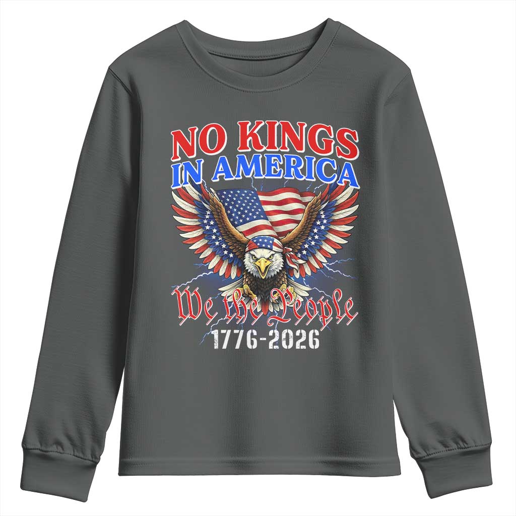 We The People No Kings In America Youth Sweatshirt 250 Years America Anniversary Vintage American Flag TS12 Dark Heather Print Your Wear