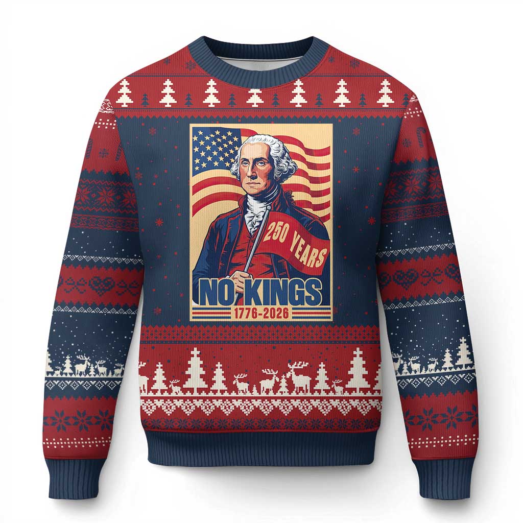 Funny George Washington Freedom Protest Ugly Christmas Sweater No Kings TS12 Navy Red Print Your Wear