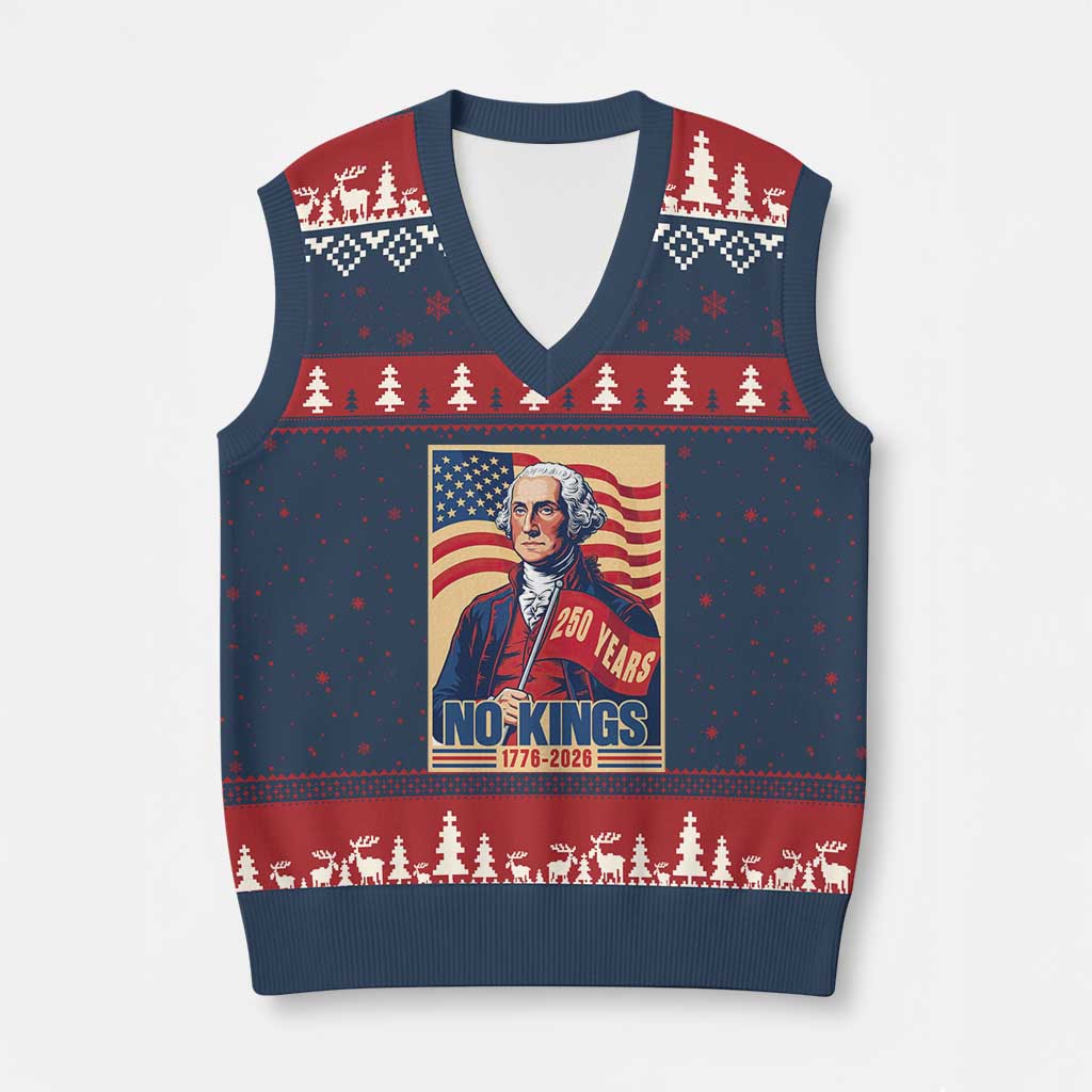 Funny George Washington Freedom Protest V-Neck Knit Sweater Vest No Kings TS12 Navy Red Print Your Wear