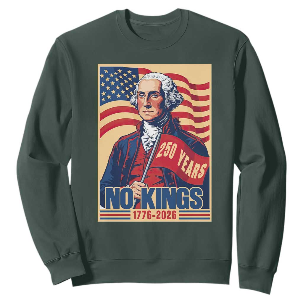 Funny George Washington Freedom Protest Sweatshirt No Kings TS12 Dark Forest Green Print Your Wear