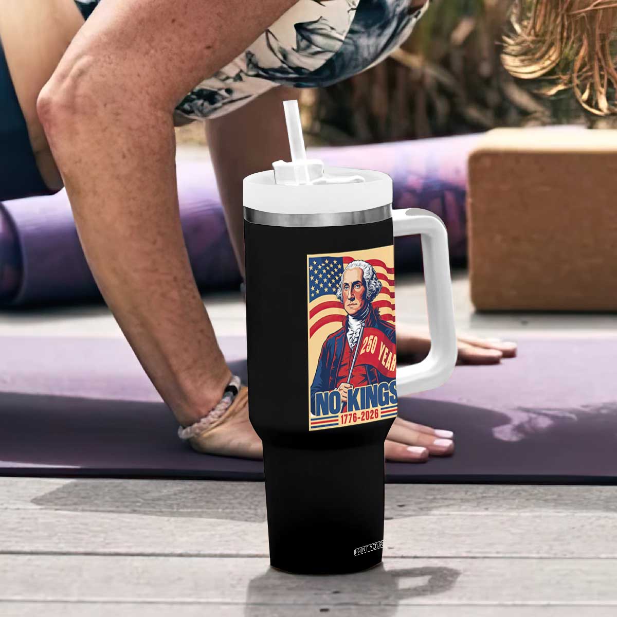 Funny George Washington Freedom Protest Tumbler With Handle No Kings TS12 Print Your Wear
