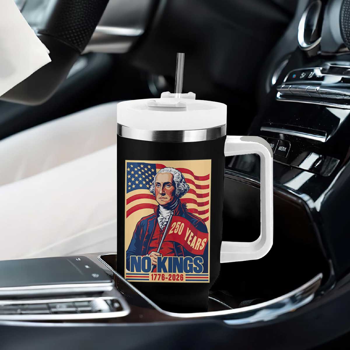 Funny George Washington Freedom Protest Tumbler With Handle No Kings TS12 Print Your Wear