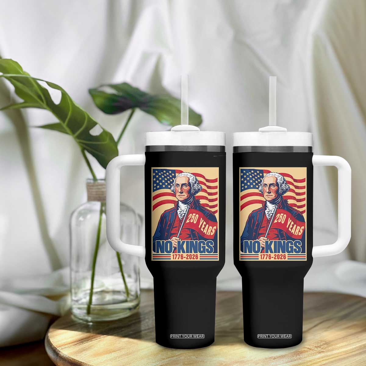 Funny George Washington Freedom Protest Tumbler With Handle No Kings TS12 Print Your Wear