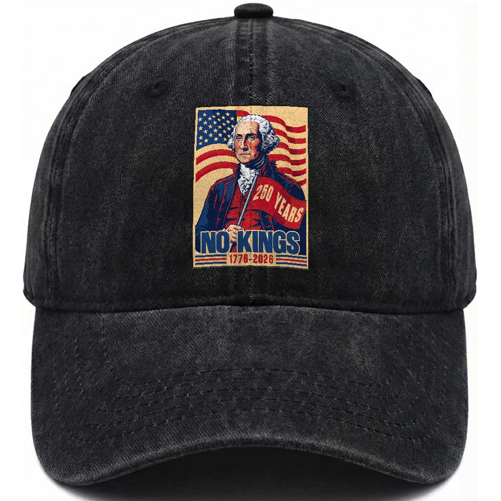Funny George Washington Freedom Protest Washed Cotton Baseball Cap No Kings TS12 Washed Cap Universal Fit Black Print Your Wear
