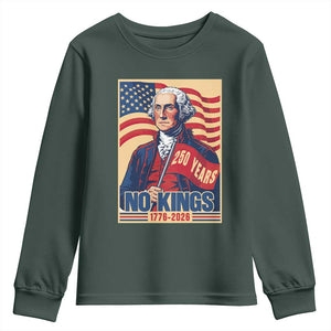 Funny George Washington Freedom Protest Youth Sweatshirt No Kings TS12 Dark Forest Green Print Your Wear
