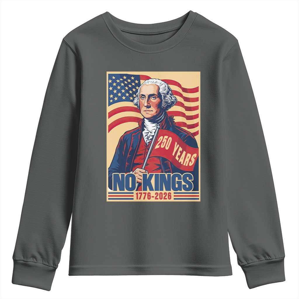 Funny George Washington Freedom Protest Youth Sweatshirt No Kings TS12 Dark Heather Print Your Wear