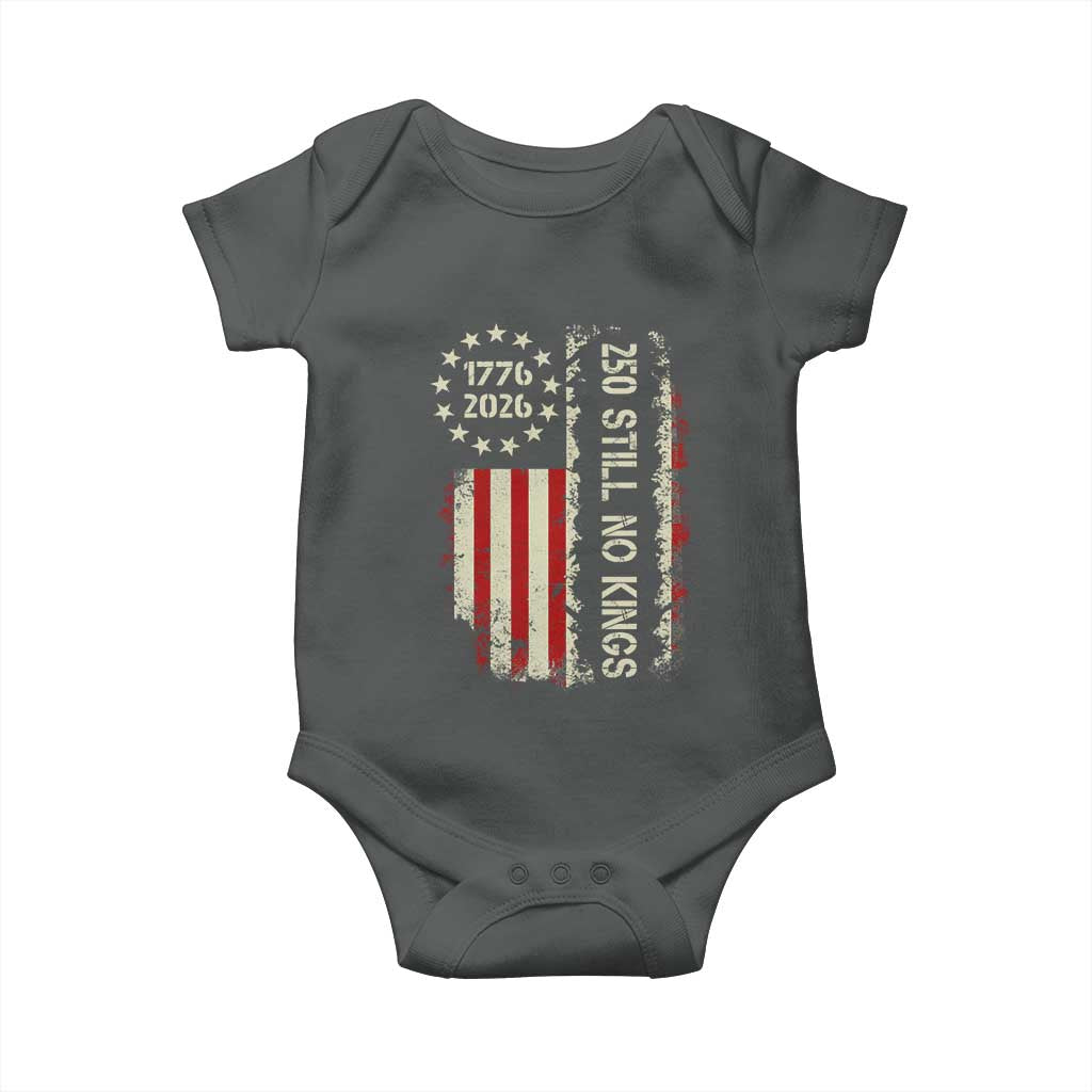250 Still No Kings Baby Onesie Vintage Patriotic Flag TS12 Dark Heather Print Your Wear