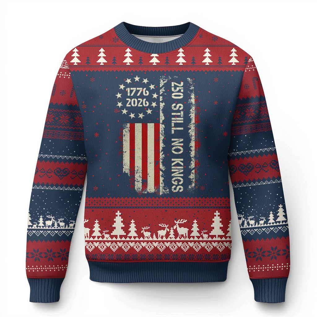 250 Still No Kings Ugly Christmas Sweater Vintage Patriotic Flag TS12 Navy Red Print Your Wear