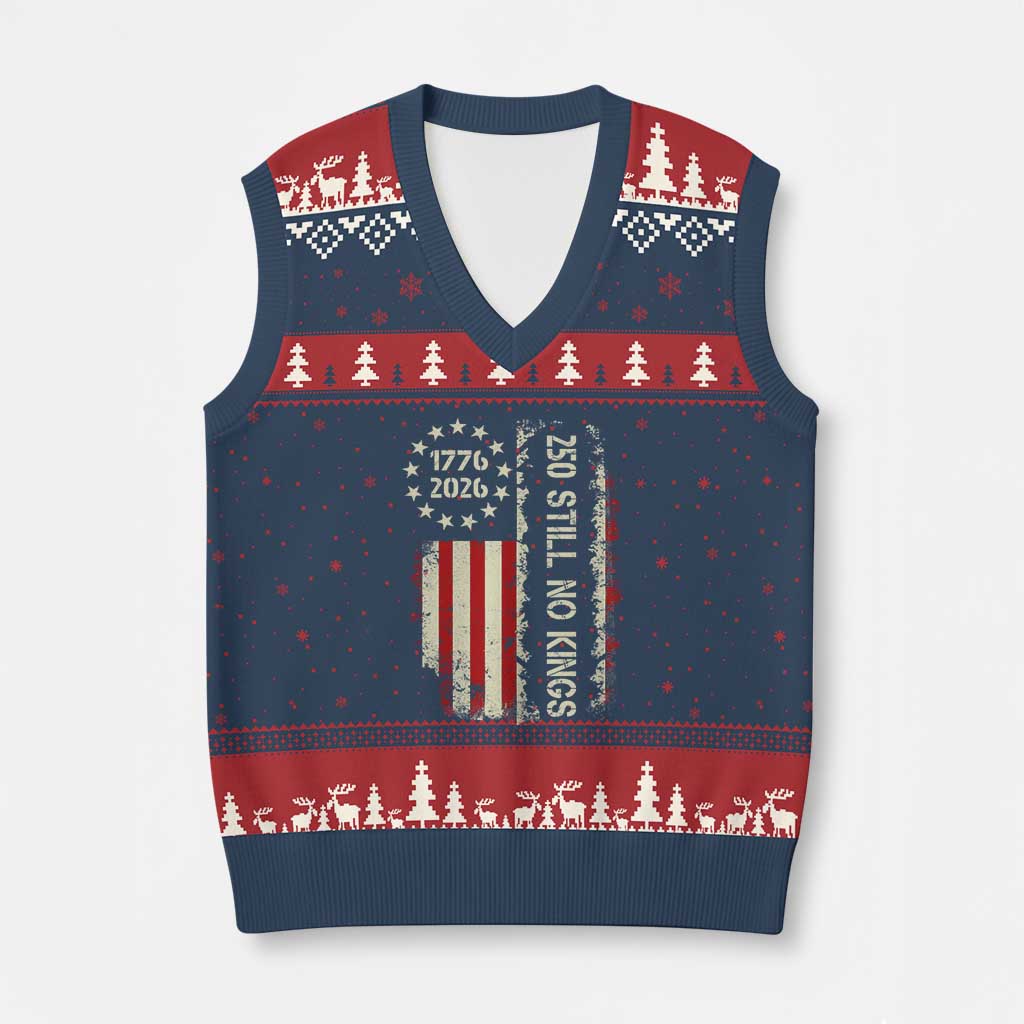 250 Still No Kings V-Neck Knit Sweater Vest Vintage Patriotic Flag TS12 Navy Red Print Your Wear