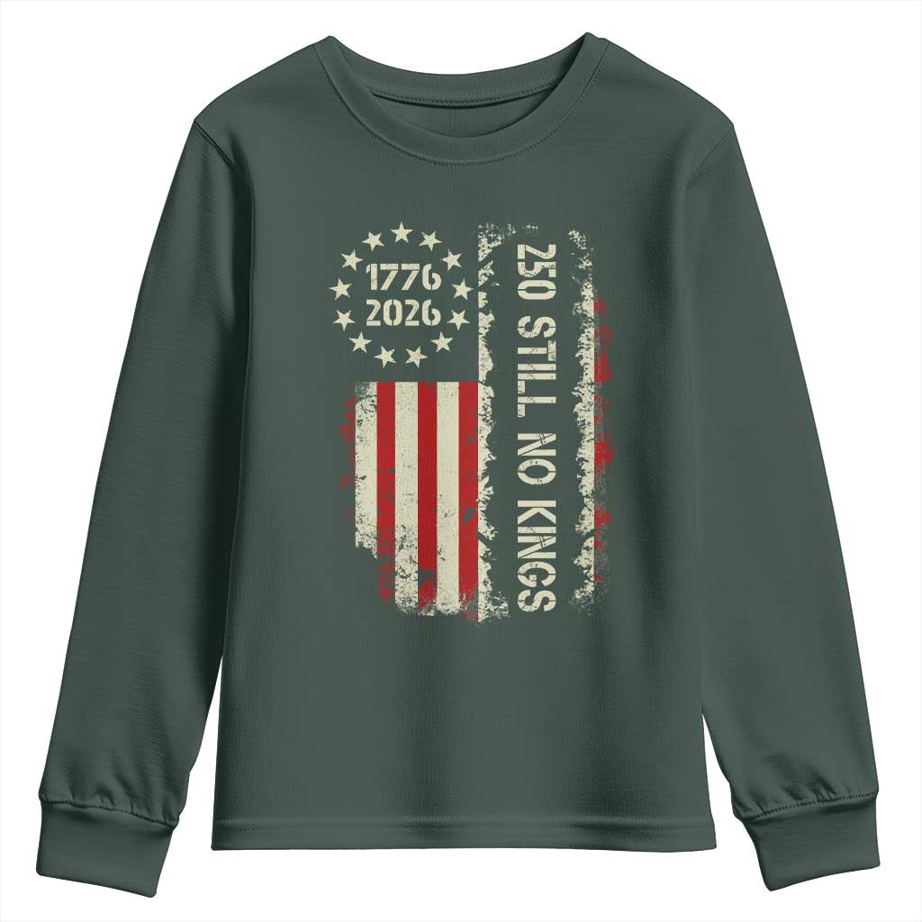 250 Still No Kings Youth Sweatshirt Vintage Patriotic Flag TS12 Dark Forest Green Print Your Wear