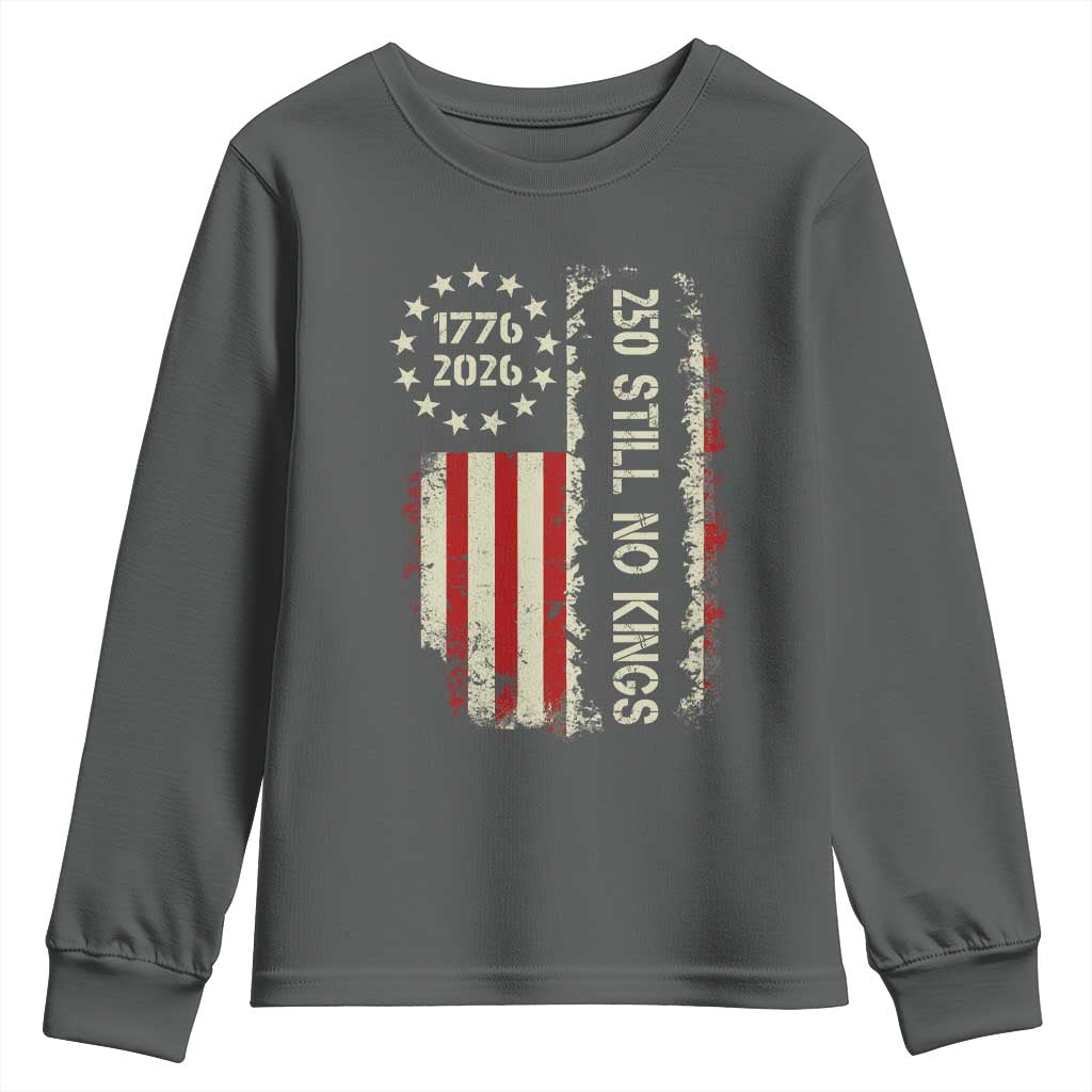 250 Still No Kings Youth Sweatshirt Vintage Patriotic Flag TS12 Dark Heather Print Your Wear