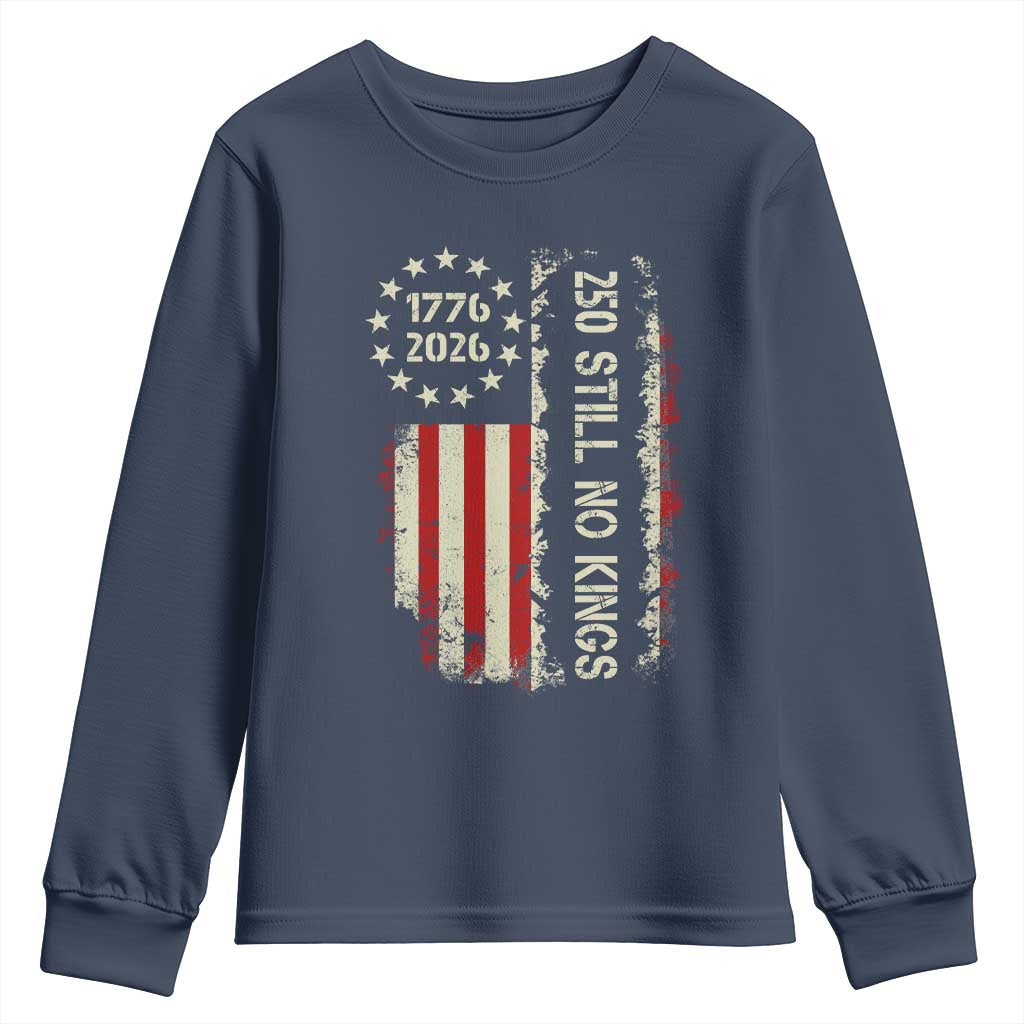 250 Still No Kings Youth Sweatshirt Vintage Patriotic Flag TS12 Navy Print Your Wear