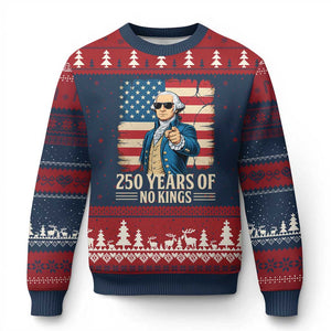 No Kings 250 Years George Washington Ugly Christmas Sweater TS12 Navy Red Print Your Wear