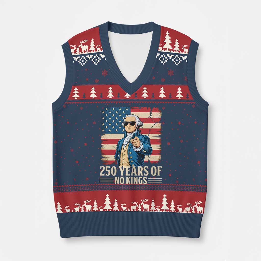 No Kings 250 Years George Washington V-Neck Knit Sweater Vest TS12 Navy Red Print Your Wear