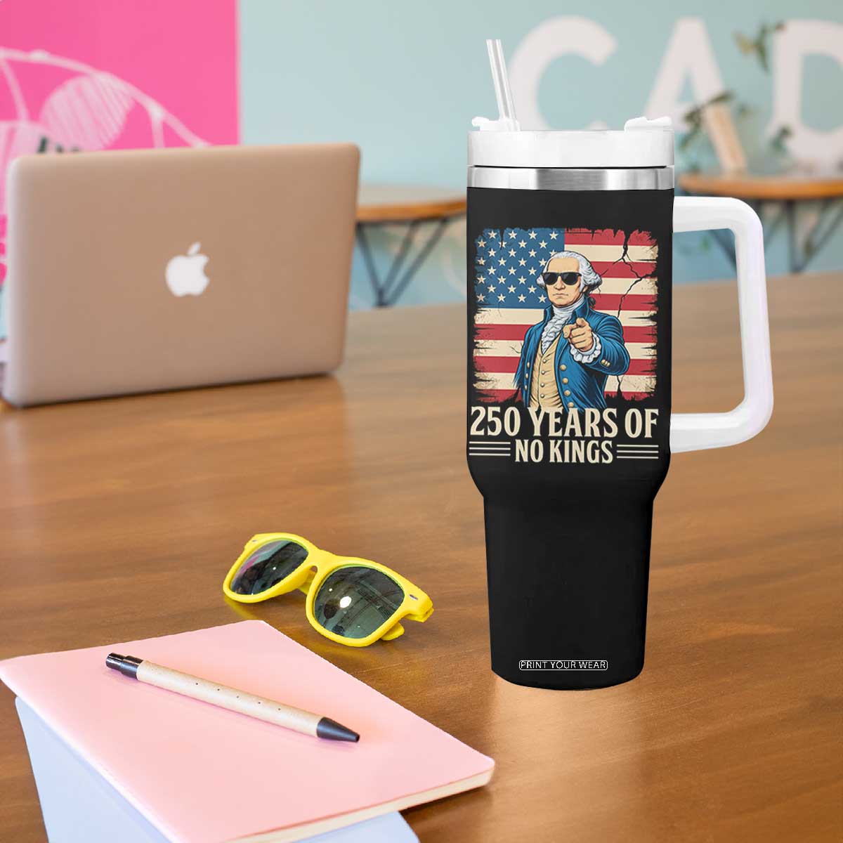 No Kings 250 Years George Washington Tumbler With Handle TS12 Print Your Wear