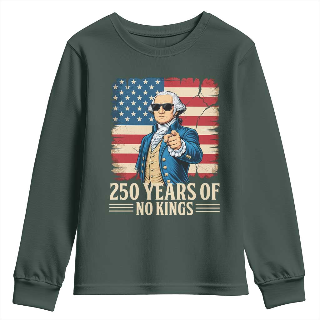 No Kings 250 Years George Washington Youth Sweatshirt TS12 Dark Forest Green Print Your Wear