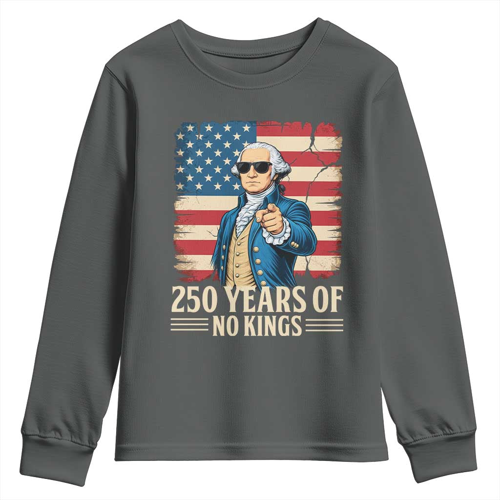 No Kings 250 Years George Washington Youth Sweatshirt TS12 Dark Heather Print Your Wear