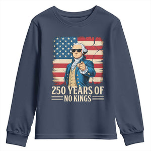 No Kings 250 Years George Washington Youth Sweatshirt TS12 Navy Print Your Wear