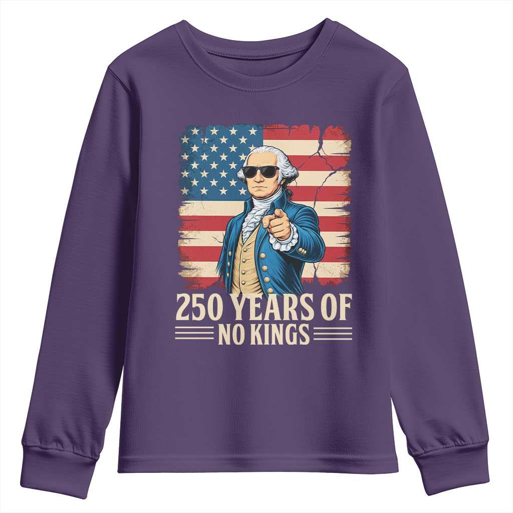 No Kings 250 Years George Washington Youth Sweatshirt TS12 Purple Print Your Wear