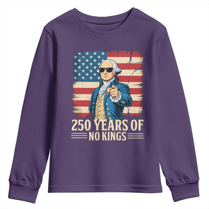 No Kings 250 Years George Washington Youth Sweatshirt TS12 Purple Print Your Wear