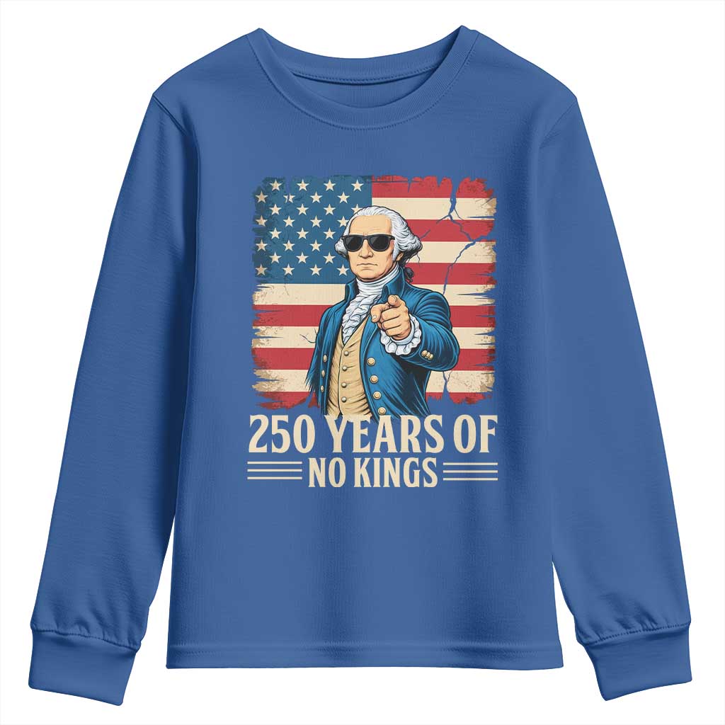 No Kings 250 Years George Washington Youth Sweatshirt TS12 Royal Blue Print Your Wear
