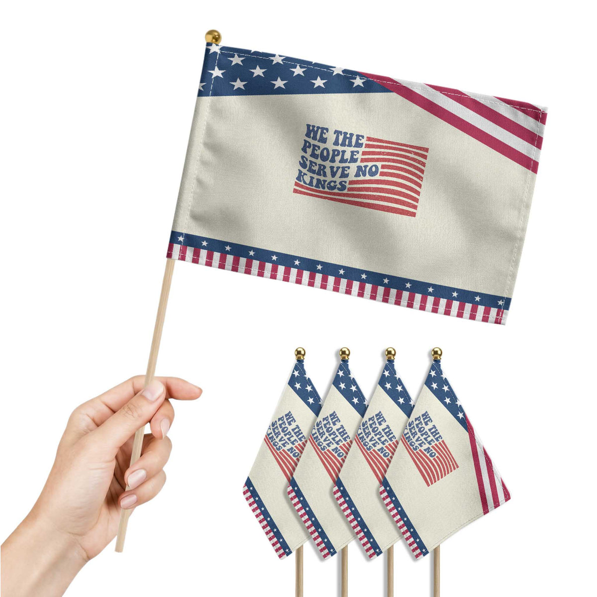 We The People Serve No Kings Patriotic Handheld Flag American Freedom Protest TS12 Print Your Wear
