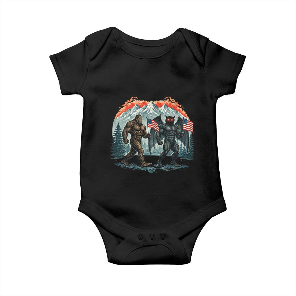 Patriotic Bigfoot And Mothman Baby Onesie Funny Cryptid Lover Gift TS12 Black Print Your Wear