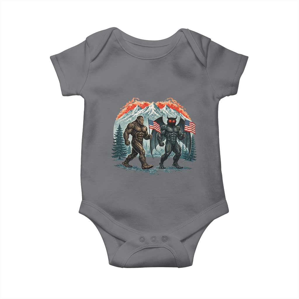 Patriotic Bigfoot And Mothman Baby Onesie Funny Cryptid Lover Gift TS12 Charcoal Print Your Wear