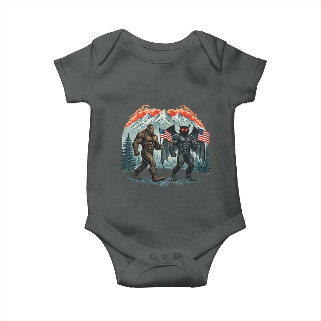 Patriotic Bigfoot And Mothman Baby Onesie Funny Cryptid Lover Gift TS12 Dark Heather Print Your Wear