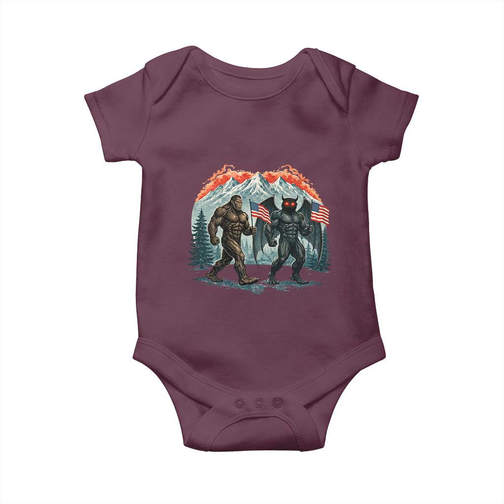 Patriotic Bigfoot And Mothman Baby Onesie Funny Cryptid Lover Gift TS12 Maroon Print Your Wear