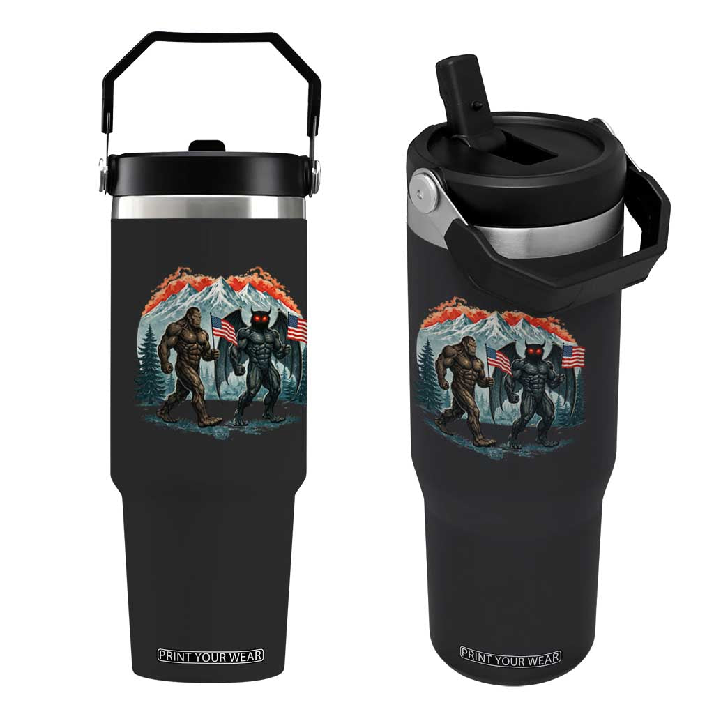 Patriotic Bigfoot And Mothman Flip Straw Tumbler Funny Cryptid Lover Gift TS12 One Size: 30 oz Black Print Your Wear