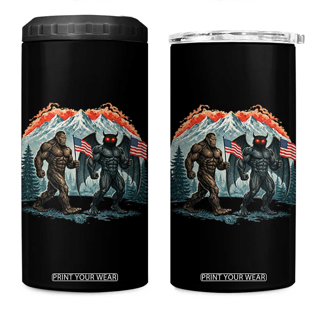 Patriotic Bigfoot And Mothman 4 in 1 Can Cooler Tumbler Funny Cryptid Lover Gift TS12 One Size: 16 oz Black Print Your Wear