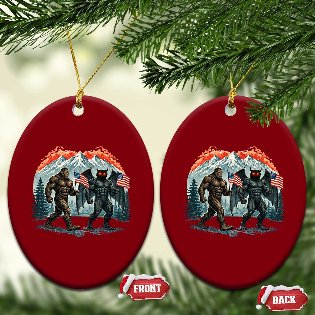 Patriotic Bigfoot And Mothman Ceramic Ornament Funny Cryptid Lover Gift TS12 Print Your Wear