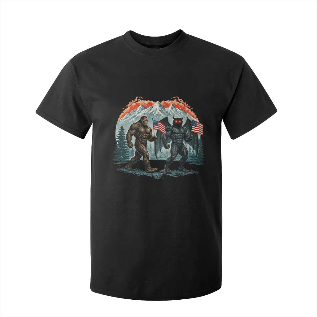 Patriotic Bigfoot And Mothman T Shirt For Kid Funny Cryptid Lover Gift TS12 Black Print Your Wear
