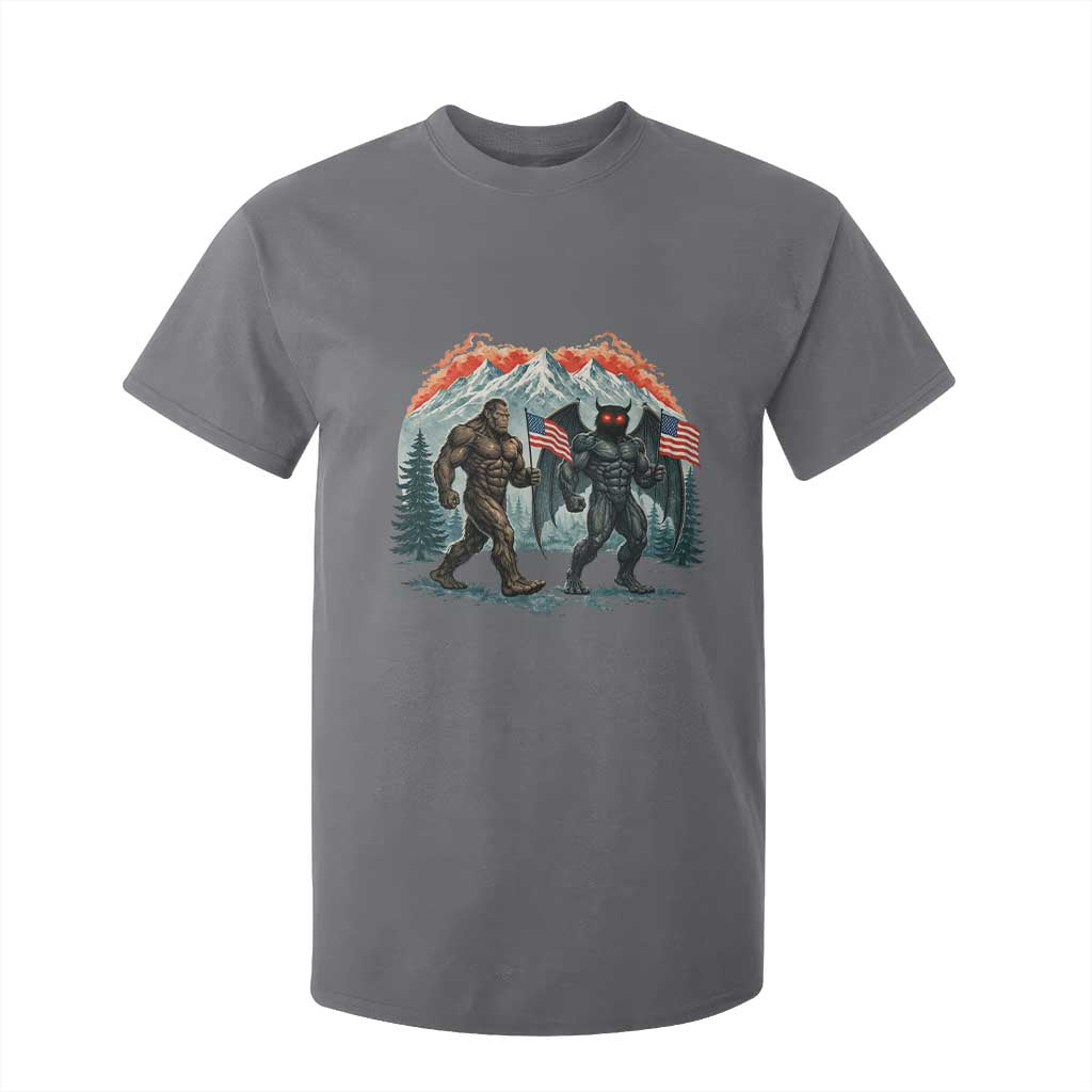 Patriotic Bigfoot And Mothman T Shirt For Kid Funny Cryptid Lover Gift TS12 Charcoal Print Your Wear